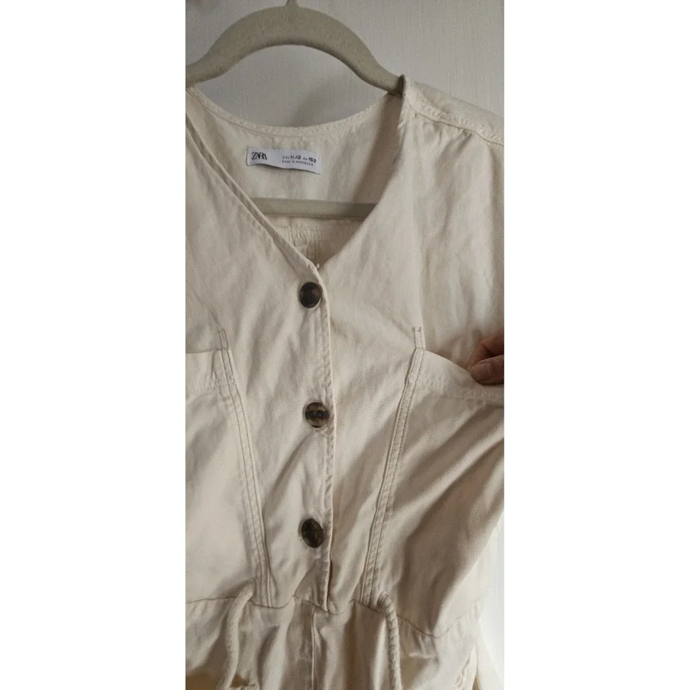 ZARA girl Sz 11-12 safari‎ big pockt ivory romper short sleeves NWOT